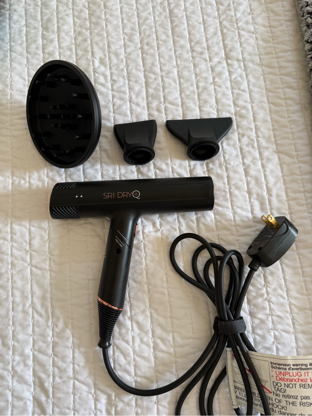 Black Hair Dryer with Diffuser & Nozzle Attachments